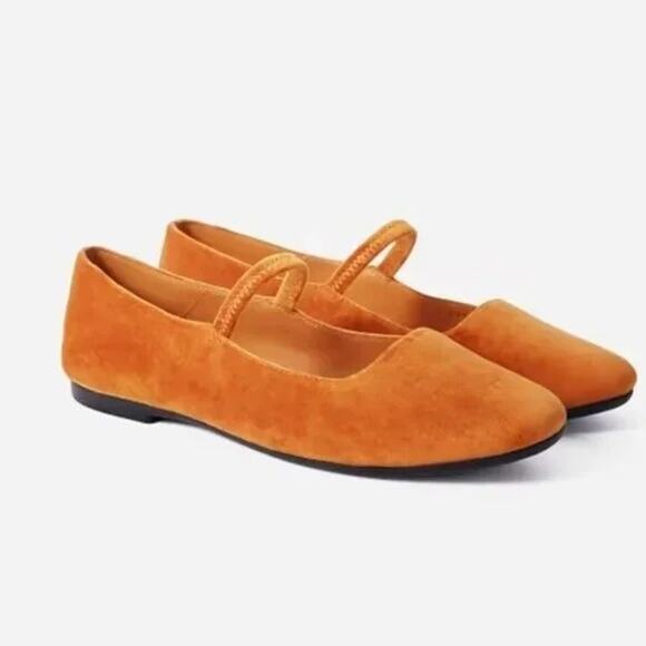 Everlane Shoes - Everlane The Mary Jane Toasted Almond Velvet Slip-On Flats Shoes Size 10
